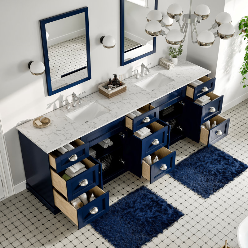 Ensemble de meuble-lavabo double l 96 po x P 22 po x H 34 po Didomenico, Bleu, Nickel brossé
