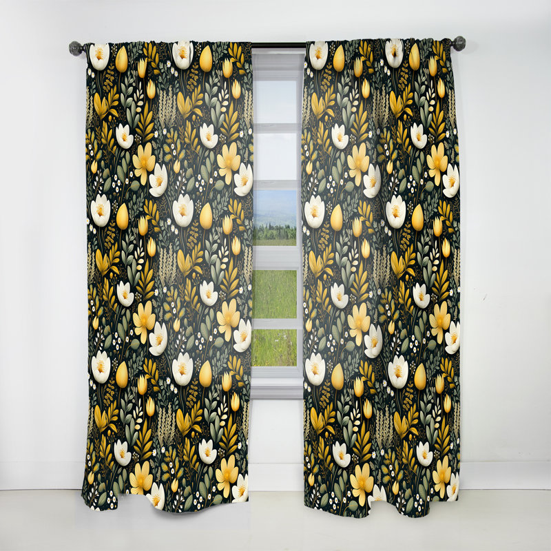 Botanical Wanderlust Green And Yellow - Bohemian Curtain - Velvet Room Darkening - 1 Panel, 52" W x 63" L
