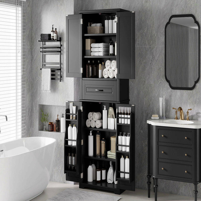 Armoire de rangement pour salle de bain avec espace de rangement multifonctionnel, tiroir avec glissières, tablette réglable