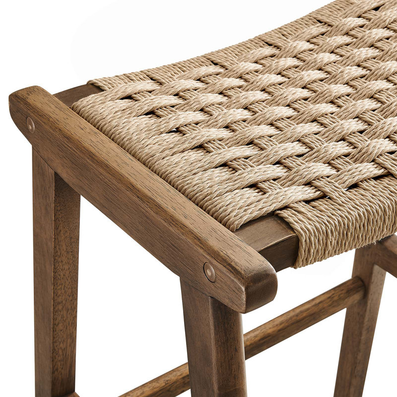 Modway Saoirse Counter/Bar Stools, Bar Stool (29.5” Seat Height), Natural Rope/Walnut Frame