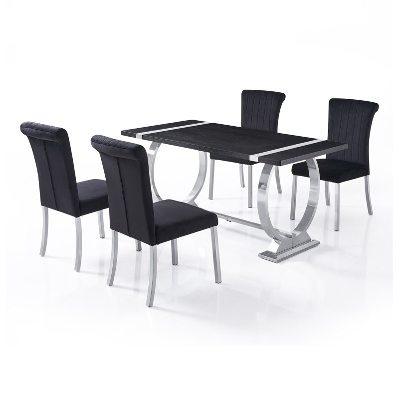 Ensemble de table de salle à manger 5 pièces Rena, 29.5" H x 60" L x 31.5" W, 5 Pieces: Table, 4 Chairs, Silver