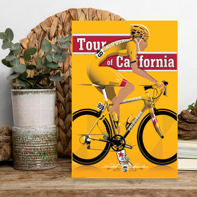 Californie, course cycliste rétro, paysage abstrait montagne, art mural