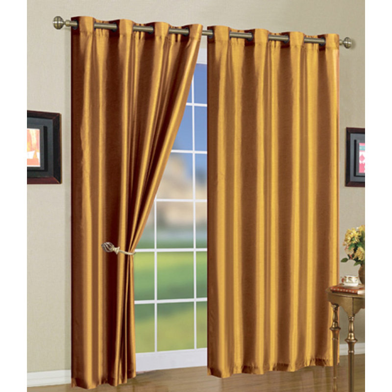 Solid Semi-Sheer Grommet Curtain Panels, Gold