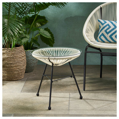 Nusa Modern Tempered Glass Side Table, 17.75 Inch Square End Table with White Metal Frame