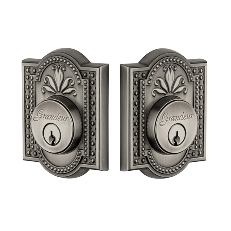 Pêne dormant à cylindre double Parthénon, Étain antique, 2.75"