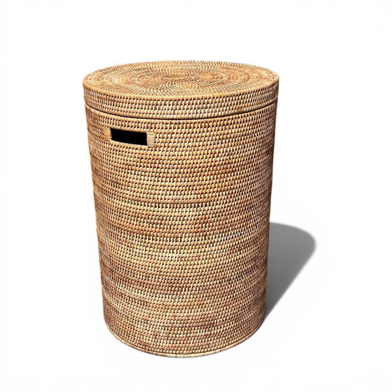 Hand Woven Laundry Hamper, 28" H x 13.5" W x 13.5" D, Antique Brown