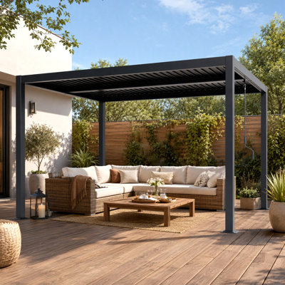 10*12FT Outdoor Aluminum Pergola with Adjustable Louvered Roof, All Aluminum Hardtop Patio Pergola with Integrated Drainage System for Backyard, Deck & Garden