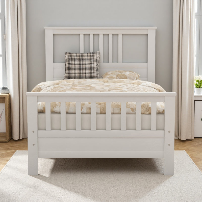 Lit plateforme en bois avec tête et pied de lit, Lit simple
