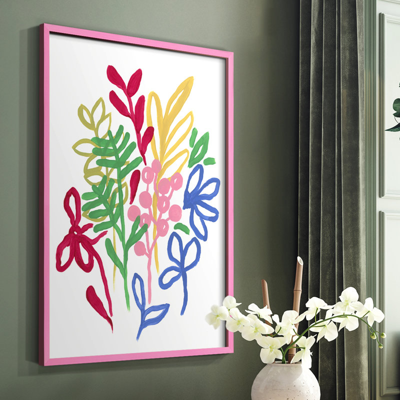 «Bold Brushstroke Blooms II», reproduction encadrée - bois massif, Rose, H 10 po x l 8 po