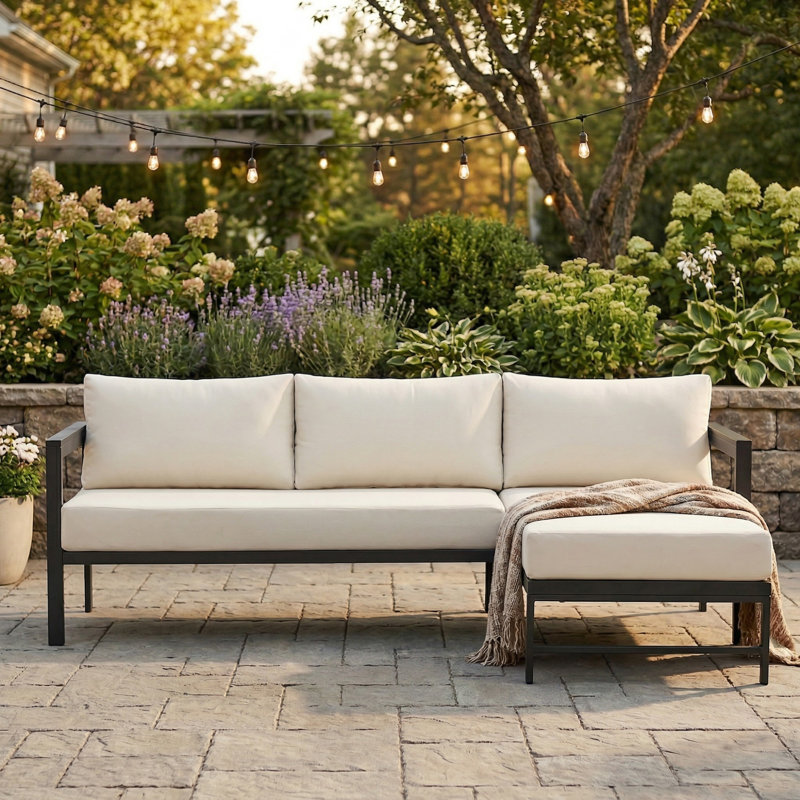 L-Shaped Outdoor Sectional Sofa Set with 5.9" Ultra-Thick Cushions, All Weather Patio Conversation Sofa with Heavy-Duty Iron Frame, Suitable for Backyard, Garden