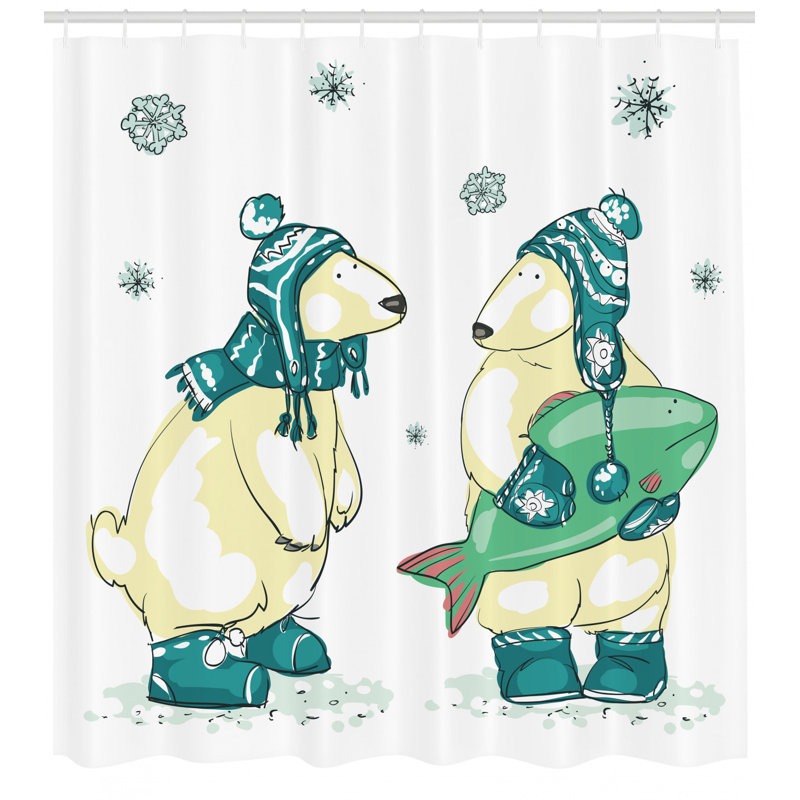 Ensemble de rideau de douche avec ours polaires et crochets, H 70 po x l 69 po