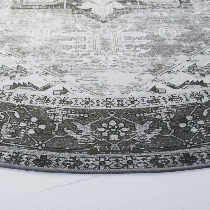DeBary Oriental Dark Sage/Ivory Area Rug, Round 6'