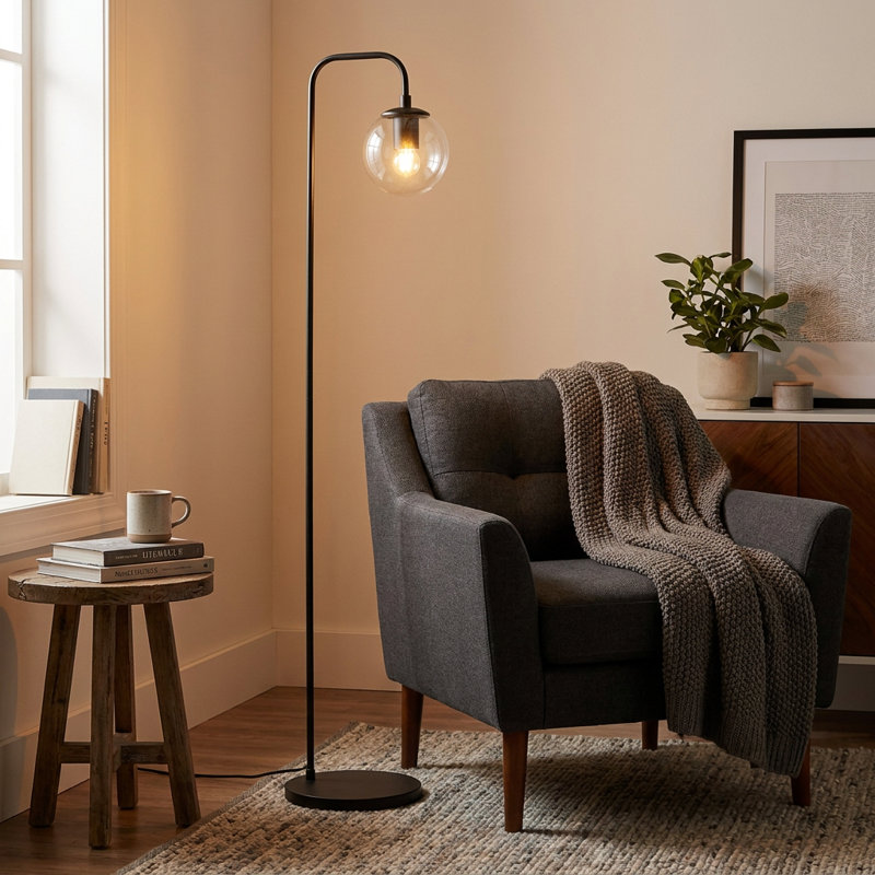 Lampe sur pied en forme de sphère de verre moderniste