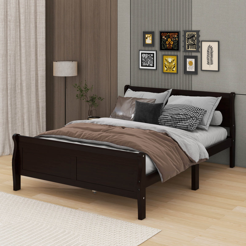 Wood Platform Bed With Headboard, Espresso, Queen