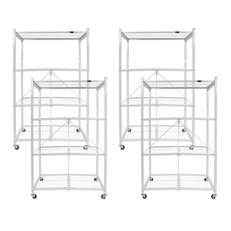 4 Tier Folding Storage Rack Unit w/ Set of 4 Magnetic Wire Shelf Liners