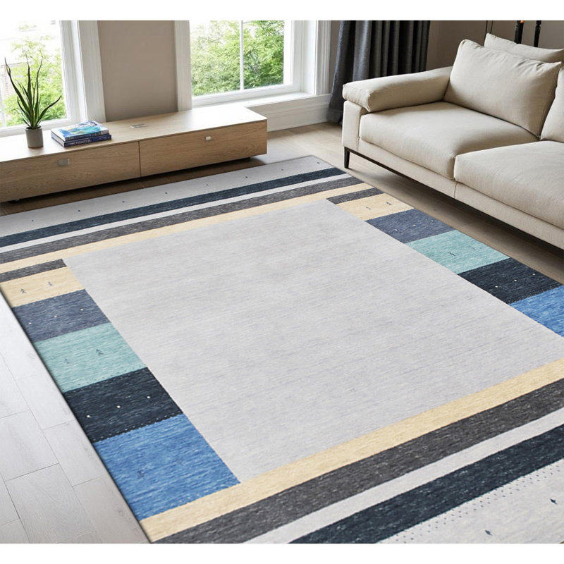 Wool Area Rug in Blue/Gray/White, Rectangle 10' x 14"