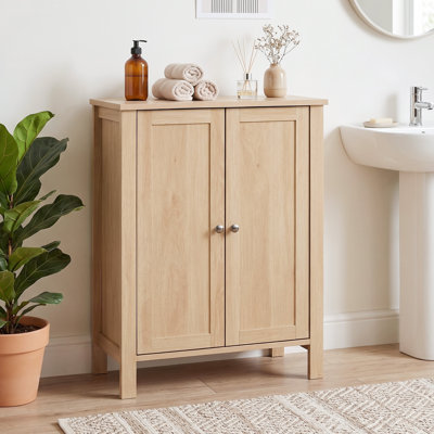 23.62"W Oak Bathroom Cabinet with 2-Doorand 3 Shelves