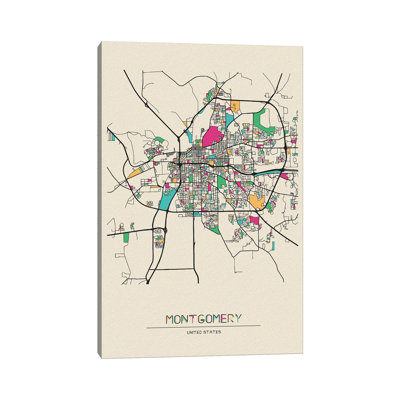 Montgomery, Alabama Map by Ayse Deniz Akerman - Wrapped Canvas Painting