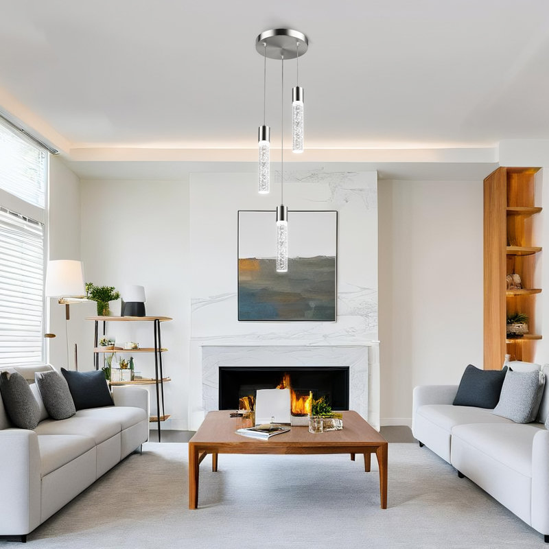 Kitchen Island Pendant Lights with Crystal Bubble, Brushed Nickel