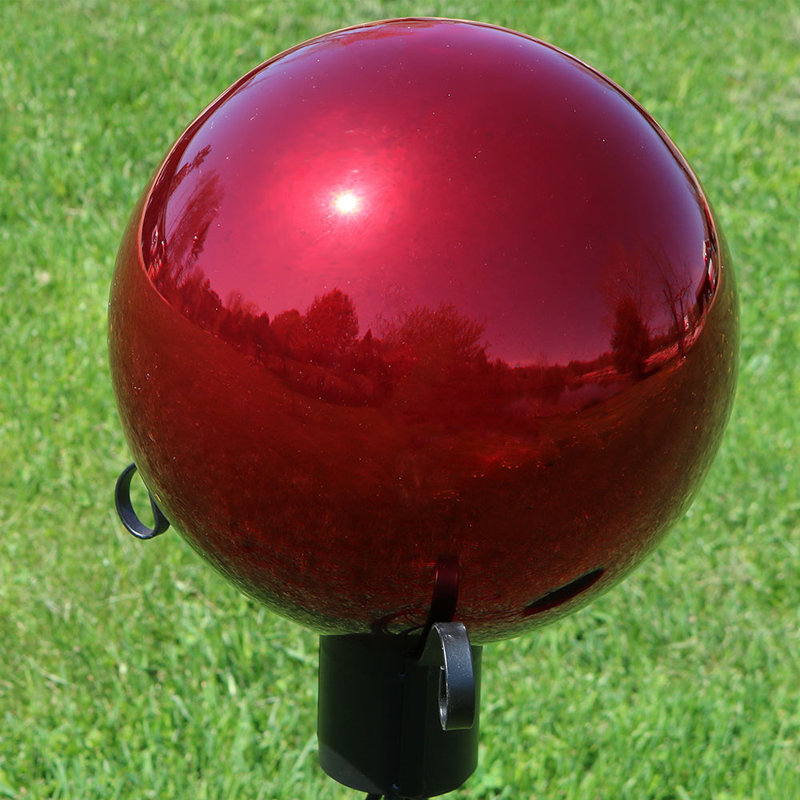 Globe terrestre extérieur en acier inoxydable à miroir 10 po Obrien - Rouge, Rouge, 1