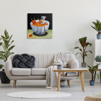 Lapin, carotte, soupe aux légumes, bain, portrait d'animaux par Lucia Heffernan - peinture sur toile tendue