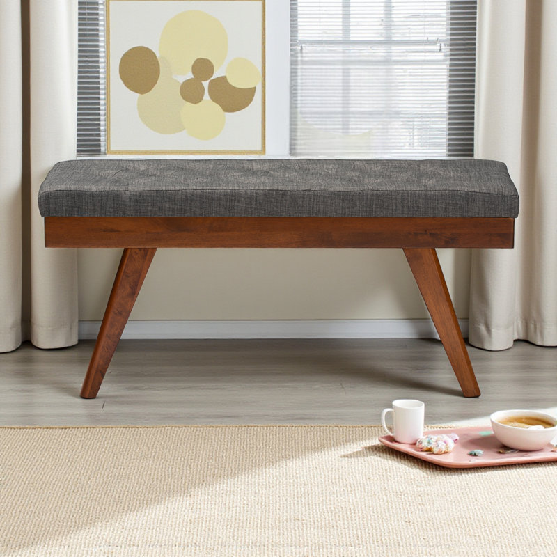 Banc Corsham en tissu gris avec revêtement brun noyer, H 17,3 po x P 15 po x l 40,9 po, Gris moyen
