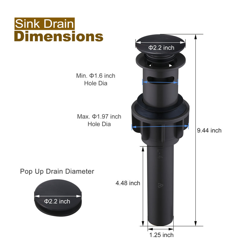 Pop Up Bathroom Sink Drain, Oiled Rubbed Brushed