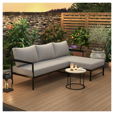 U_STYLE Canapé modulaire d'extérieur en L avec structure en fer, ensemble de patio gris résistant aux intempéries