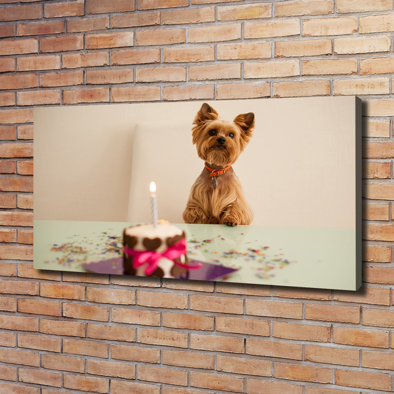 Dog With Cake - Wrapped Canvas Print
