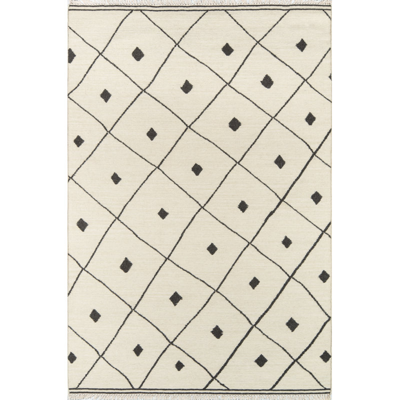 Thompson Wool Geometric Area Rug in Ivory, Rectangle 5' x 7'6"