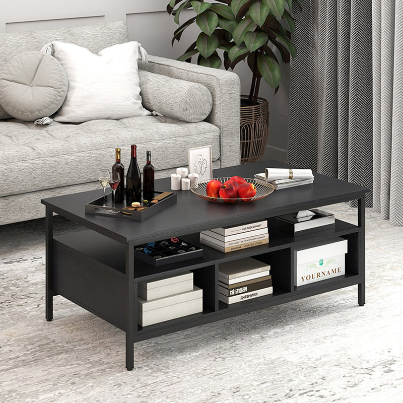 Coffee Table with Storage, Black, Black