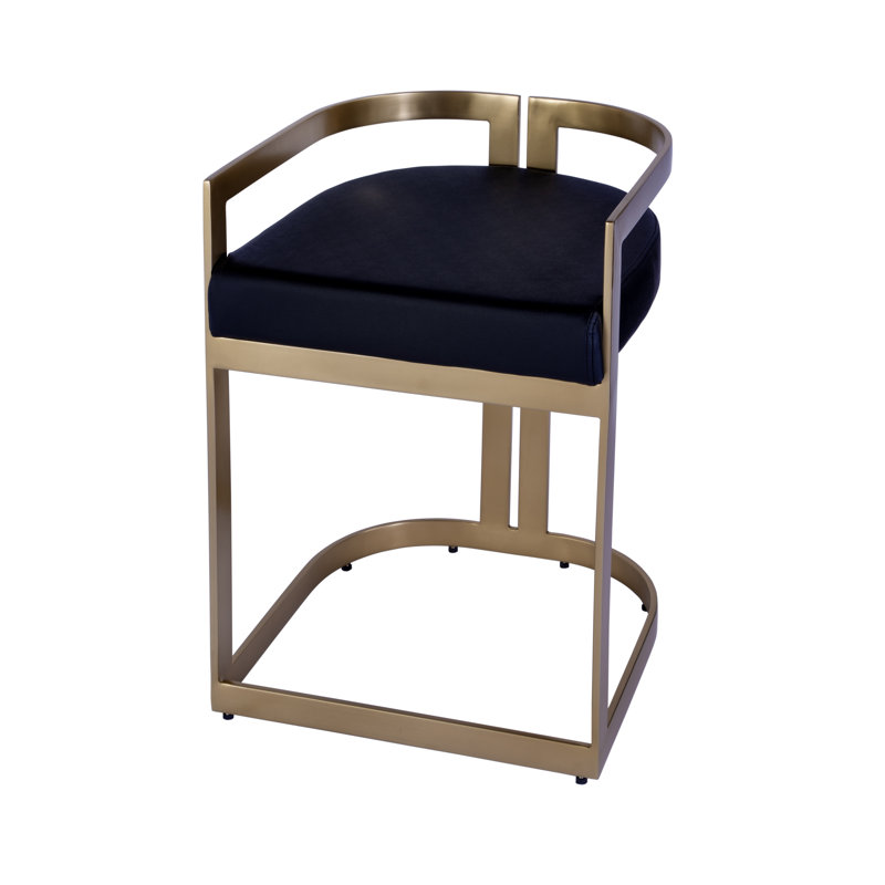 Clarence Faux Leather 23" Dining Stool, Black, Gold