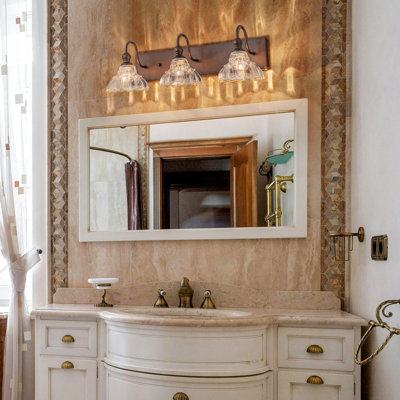Textured Coffee Bronze Vanity Lights With Clear Glass Shade