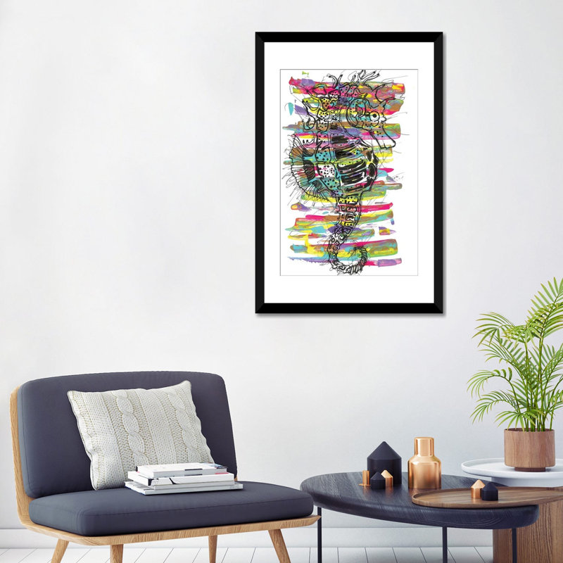 Hippocampe - reproduction sur toile, Papier d'art encadré noir, H 32 po x l 24 po x P 1 po, Blanc