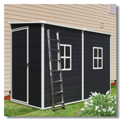 4X8ft Outdoor Storage Shed With Floor Resin Shed With Two-Window, Waterproof ,Lockable Doors For Patio,Yard