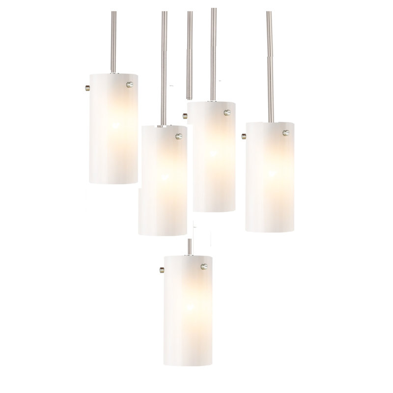 5 - Light Cluster Cylinder Pendant, Faux Opal Glass