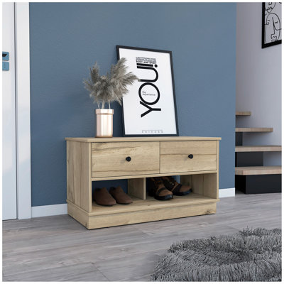 Storage Bench Beji, Lower Shelf, Two Drawers, Finish