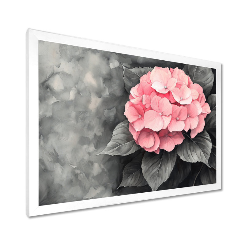 Hortensias avec une douce rose Bloom III - hydrangées, art mural, H 24 po x l 32 po, Blanc