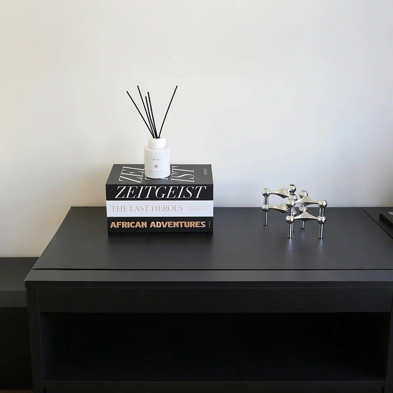 Table basse, ensemble de 3 livres décoratifs pliables en noir, blanc et léopard pour un décor urbain minimaliste