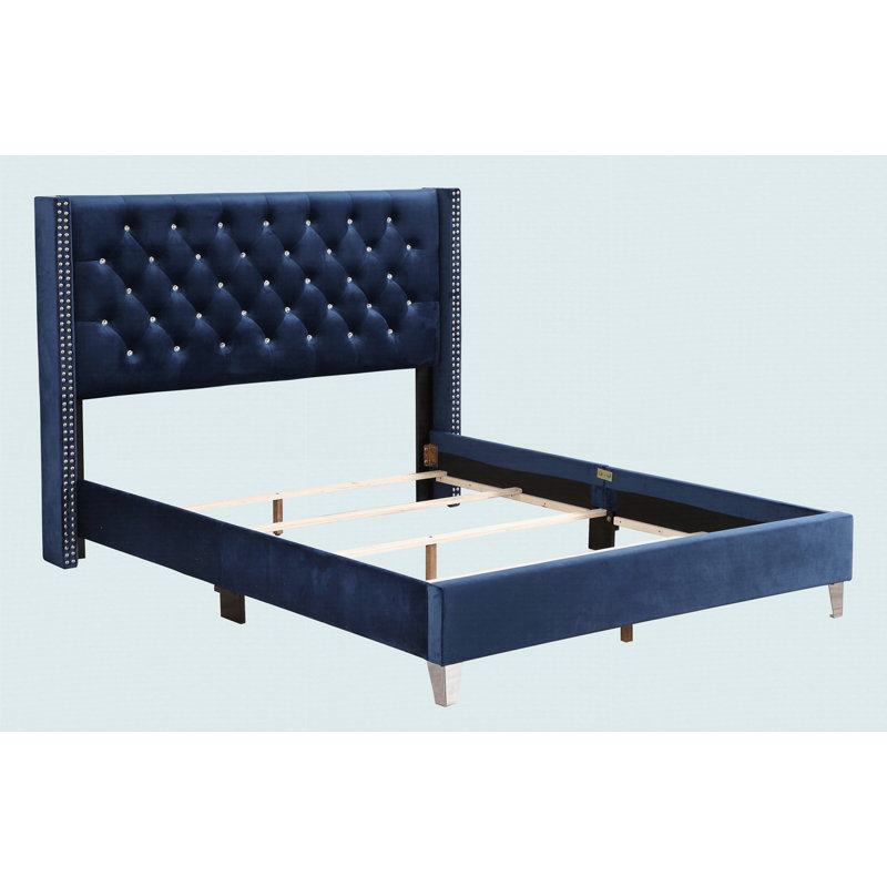 Transitional Full Upholstered Bed In Navy Blue