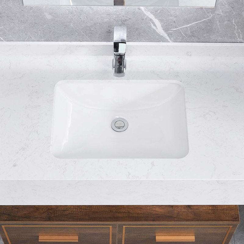 Lavabo de lavabo en céramique blanc - rectangulaire, trop-plein, insonorisant, chauffant, antirouille et sans égratignures - aucun trou de robinet apparaissant sous le comptoir, trop-plein, ouvertures de réduction pour la salle de bain