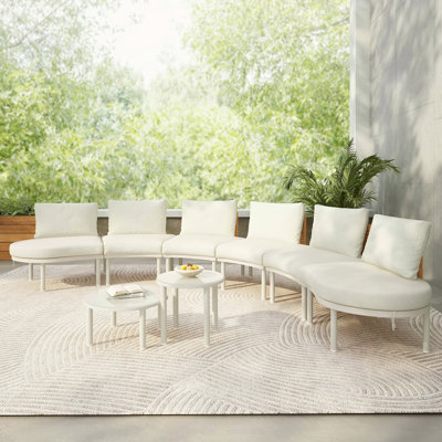Ensemble de meubles de patio 8 pièces, canapé modulaire d'extérieur demi-lune avec 2 tables basses haute et basse, rotin en osier PE, verre trempé, 6 coussins et coussins, pour la cour, le jardin et la piscine