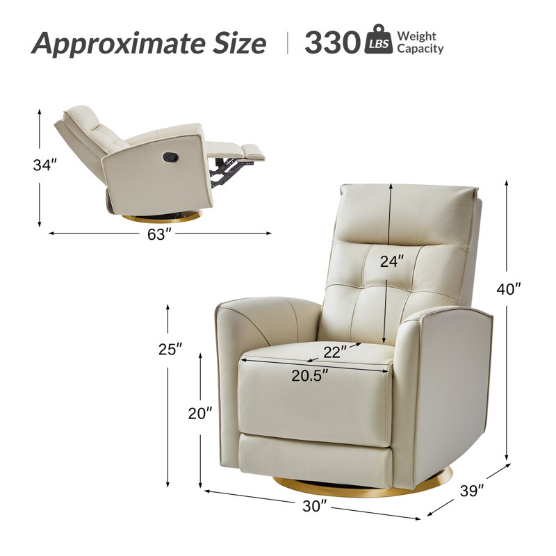 Ocia Oleana Genuine Leather Swivel Rocker Recliner, Beige