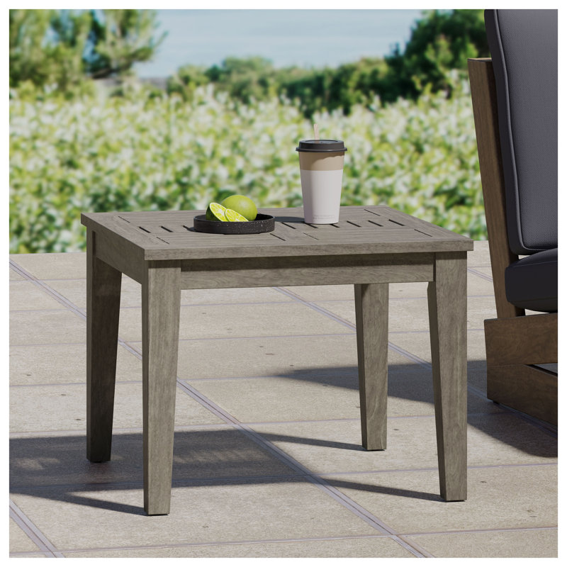 Table d'appoint carrée d'extérieur 20 po en bois d'acacia avec finition grise résistante aux intempéries pour patio et terrasse