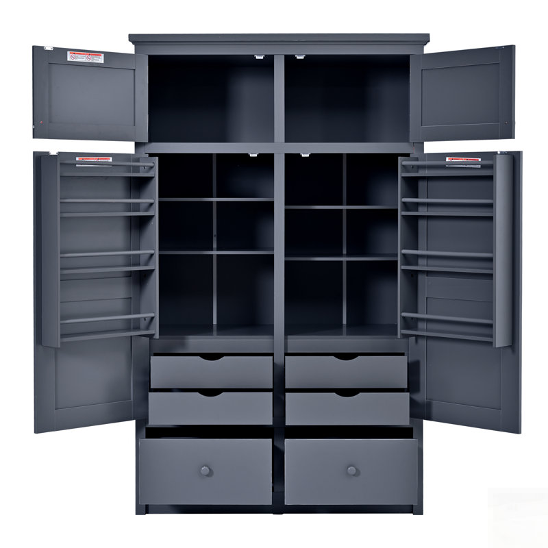 Spacieux garde-manger autoportant avec 8 tablettes, 4 plateaux et 6 tiroirs pour un rangement et une organisation améliorés