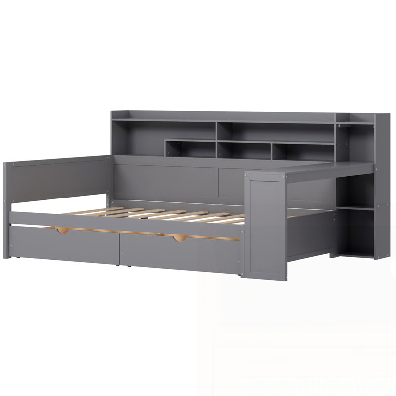 Wooden Daybed with Storage Shelves, Gray