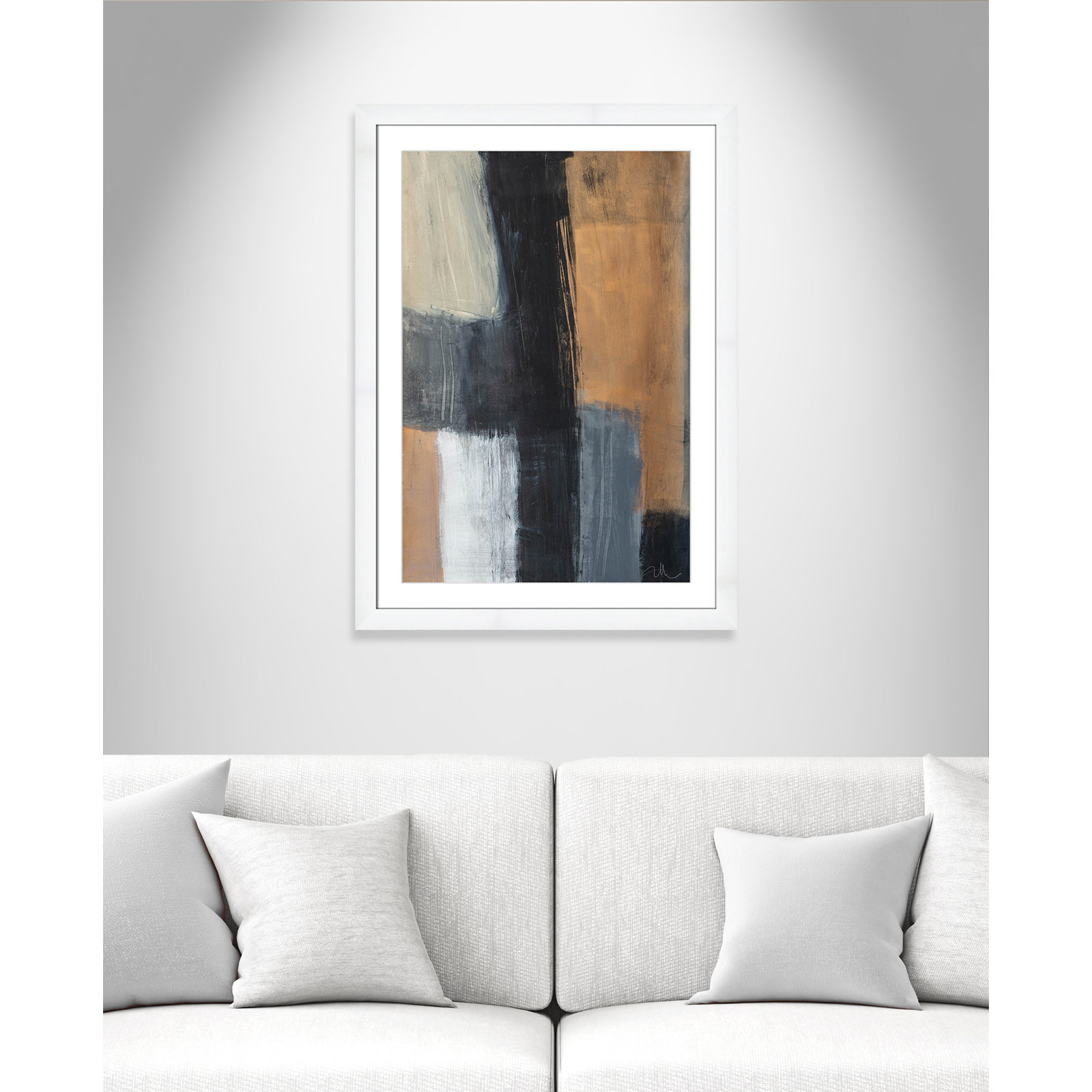 Calderon "Metallic Slate II" Print, 37" H x 27" W x 1.25" D, White Cube Frame Matted