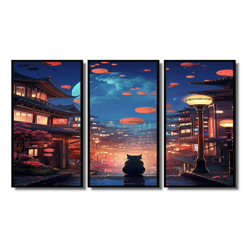Ensemble d'art mural Souci - City Buildings, Cadre flottant noir, H 40 po x l 60 po x P 1 po