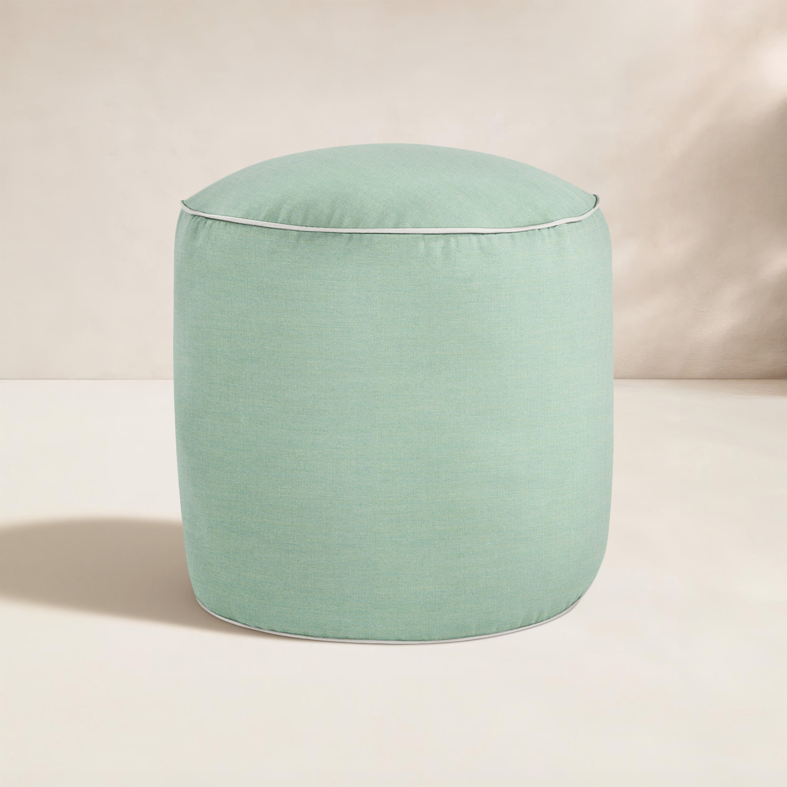 Demi Round Upholstered Outdoor Ottoman with Sunbrella® Cushion, Canvas Spa Sunbrella® Canvas