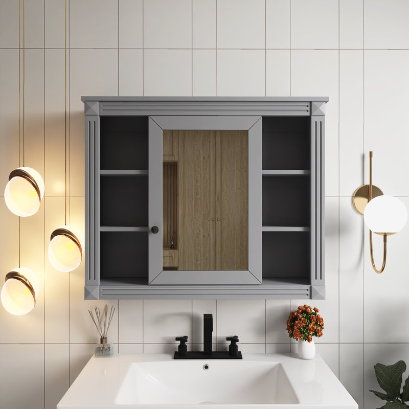Armoire à pharmacie murale avec miroir 35 po x 28 po, Gris